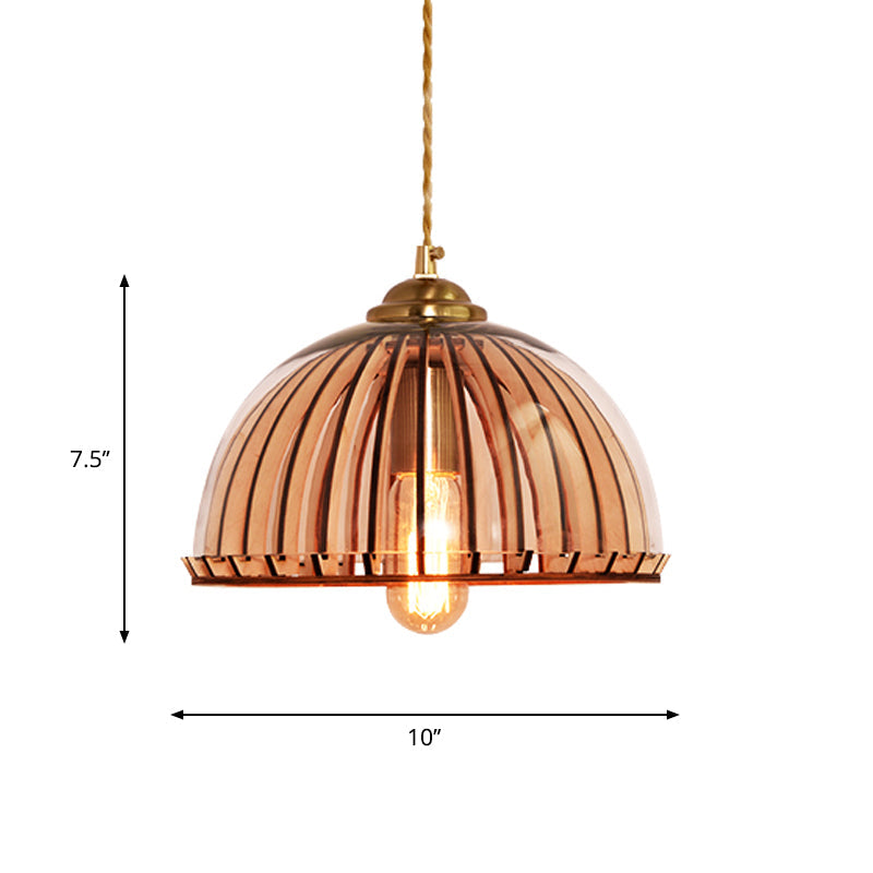 Alice’s Amber Glass Industrial Pendant Light - Capsule/Dome Design For Dining Room Lighting