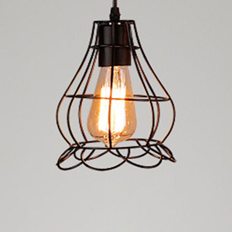 Catherine - Adjustable Industrial Pendant Light With Metal Cage (Various Shapes) Black / Flower