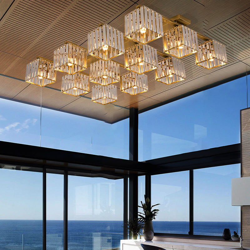Anya’s Modern Crystal Chandelier - Square Design Ceiling Light