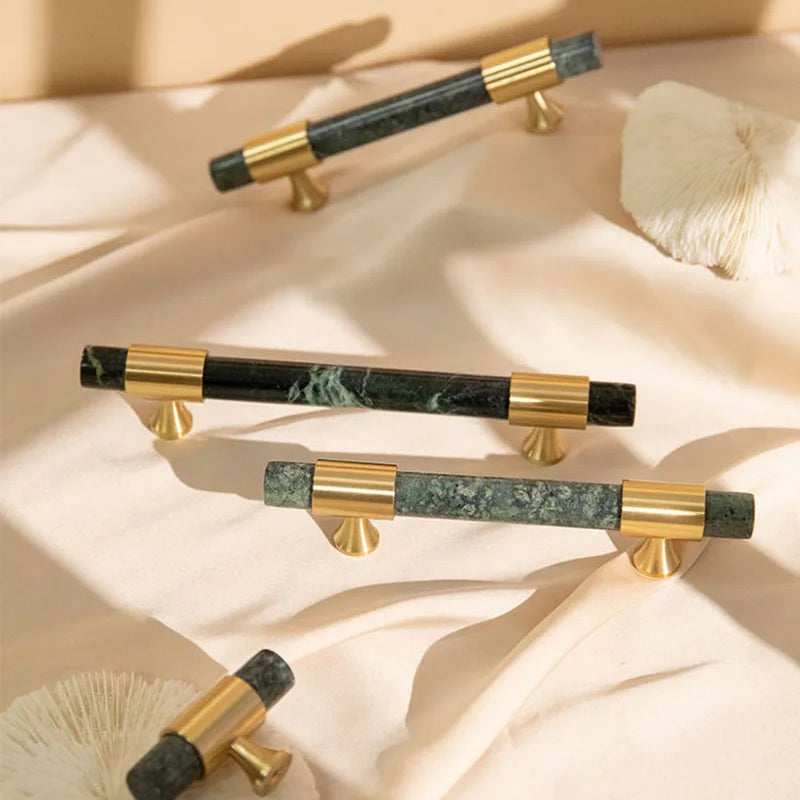 Natural Stone Cabinet Handles – Brass and Marble Wardrobe Knobs for Nordic Furniture Handles