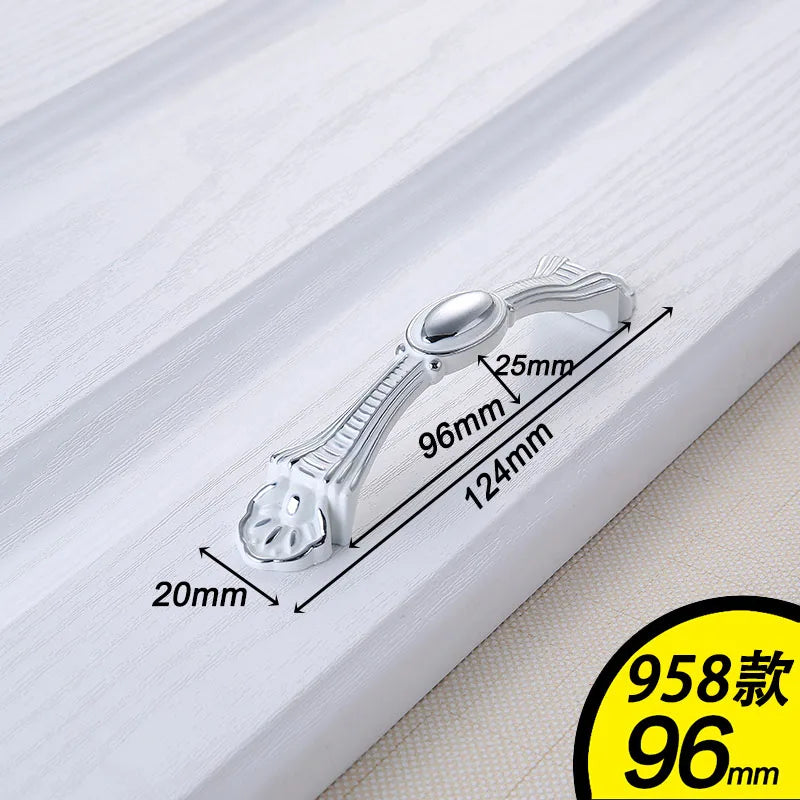 European Ivory White Cabinet Handle – Elegant Zinc Alloy Drawer Pulls for Dressers Closets and Cupboards (96mm) 958-96