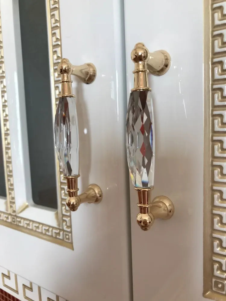 Modern Crystal Glass Drawer Handles – Gold and Black Cabinet Pulls for Dressers and Cupboards (96mm/128mm) Handles