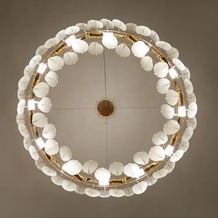 Unique Goose Feather Led Chandelier - Artistic White Glass Designer Lighting Fixture For Foyer And