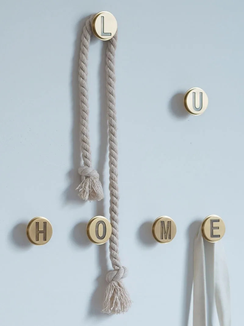 Solid Brass Letter Wall Hooks – Gold Bag Cloth and Cap Hanger for Home Decor and Cabinet Handles wall Hook