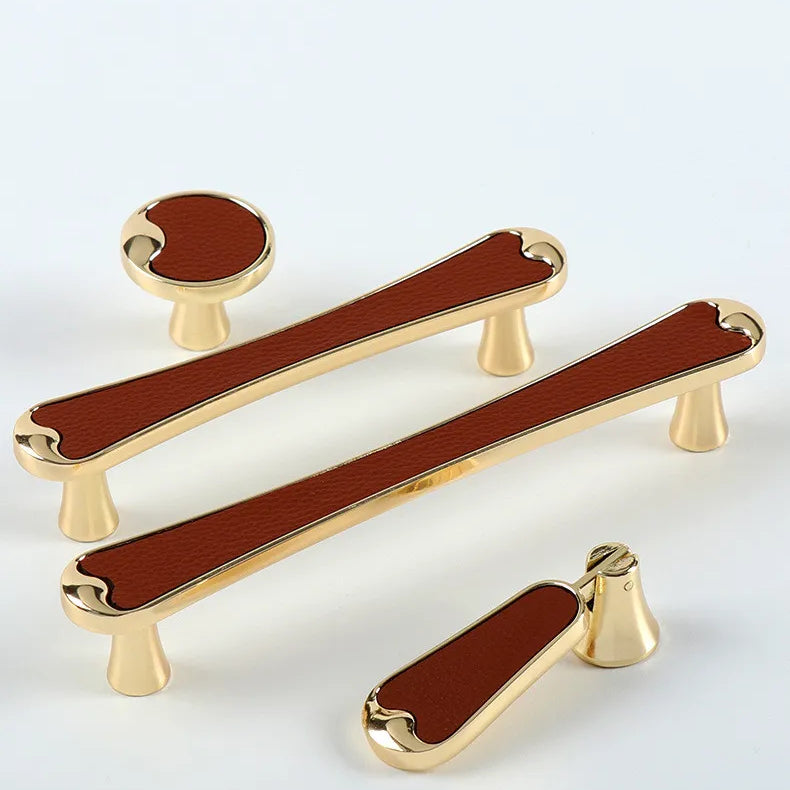 Modern Black and Red Leather Cabinet Handle – Sleek Zinc Alloy Drawer Pulls for Wardrobes and Cupboards (96mm/128mm)