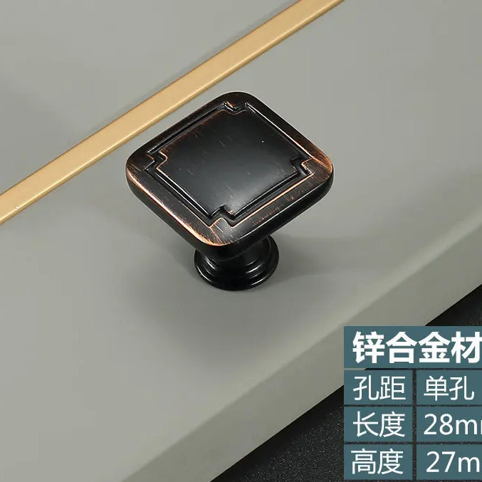 Retro Bronze and Black-Red Cabinet Handles - Nordic Square Zinc Alloy Pulls for Wardrobes and Furniture Single hole