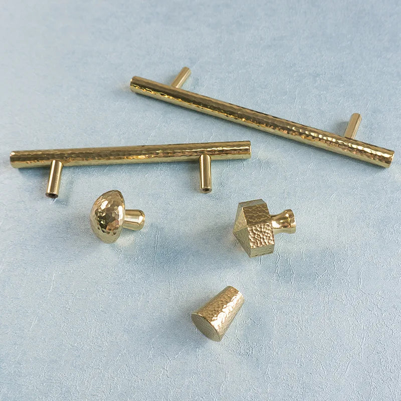 Nordic Handmade Brass Hammered Cabinet Handles – High-End Pulls for Drawers Wardrobes and Kitchen Furniture Knobs