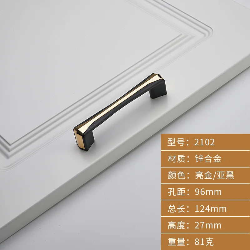 American Zinc Alloy Cabinet Handles - Solid Drawer Knobs for Wardrobes Closets and Furniture Gold Black-96 Handles