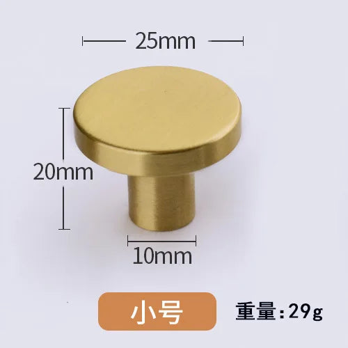 Modern Pure Brass Cabinet Handles - Single Hole Brushed Gold Drawer Knobs for Kitchen and Wardrobes 1-small Knonbs