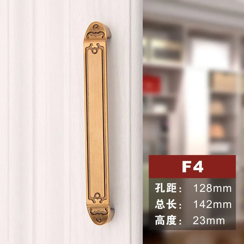 Antique Yellow Bronze Wardrobe Handles - Modern Zinc Alloy Drawer Knobs for Cabinets and Closets F4 128mm Handles