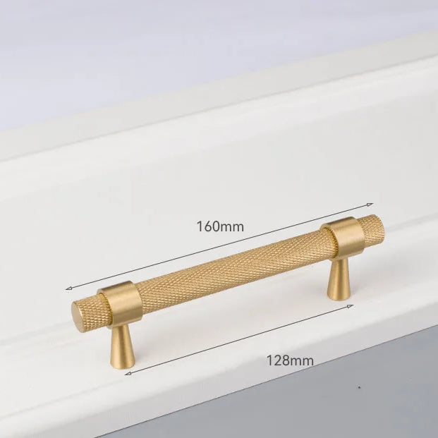 Solid Brass Knurled Cabinet Handles – Gold and Black Wardrobe Knobs and Drawer Pulls 9010-160G Handles