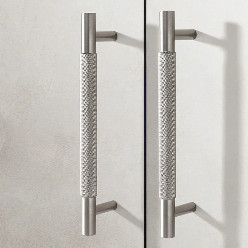 Solid Brass Knurled Cabinet Handles – Brushed Nickel Wardrobe Pulls and Textured Bar Knobs Handles