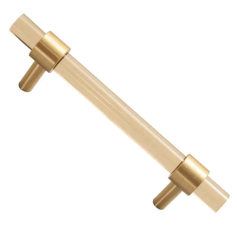 Champagne Acrylic and Brass Cupboard Handles – T-Bar Drawer Pulls for Bedroom and Bathroom Handles