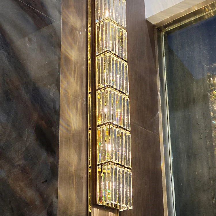 Riley - Luxury Rectangle Crystal Wall Silve Lamp For Department Aisle Corridor Bedroom Sconce Tv