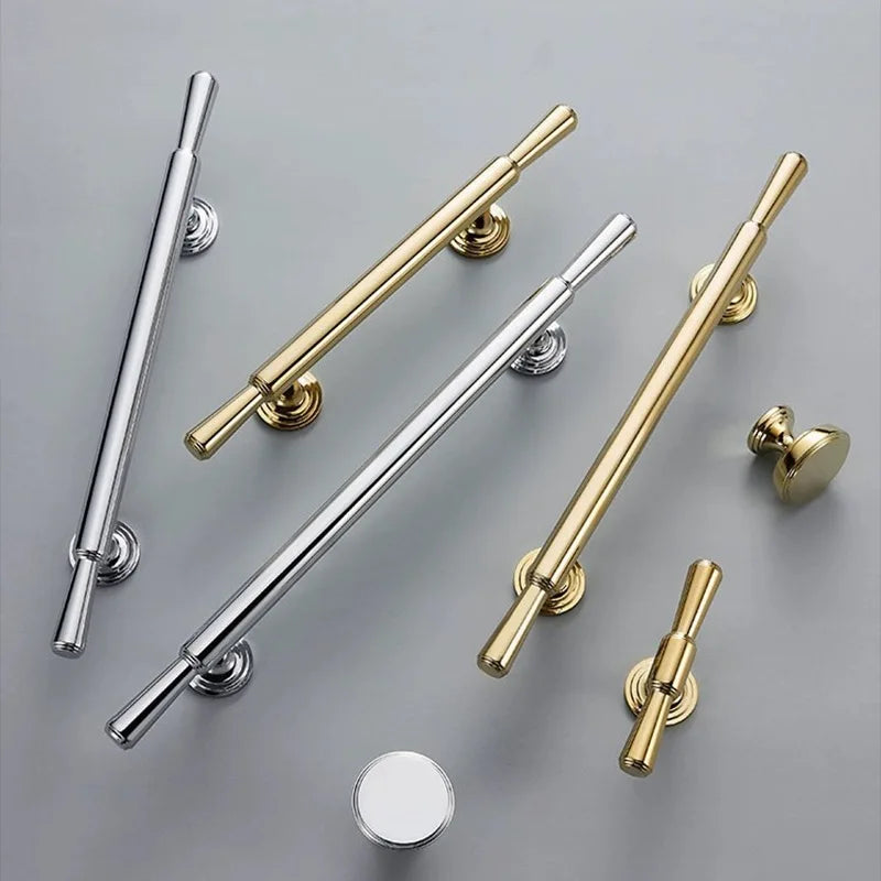 Chrome and Polished Gold Brass Furniture Handles – Modern Cabinet Drawer and Wardrobe Knobs Handles