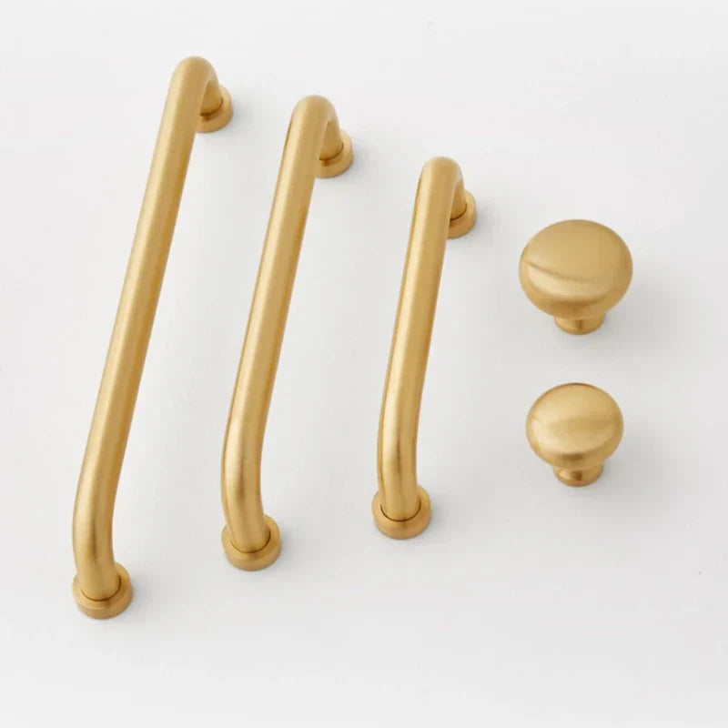 Solid Brass Cabinet Handles - Modern Golden Drawer Pulls for Dresser Wardrobe and Kitchen Cupboards