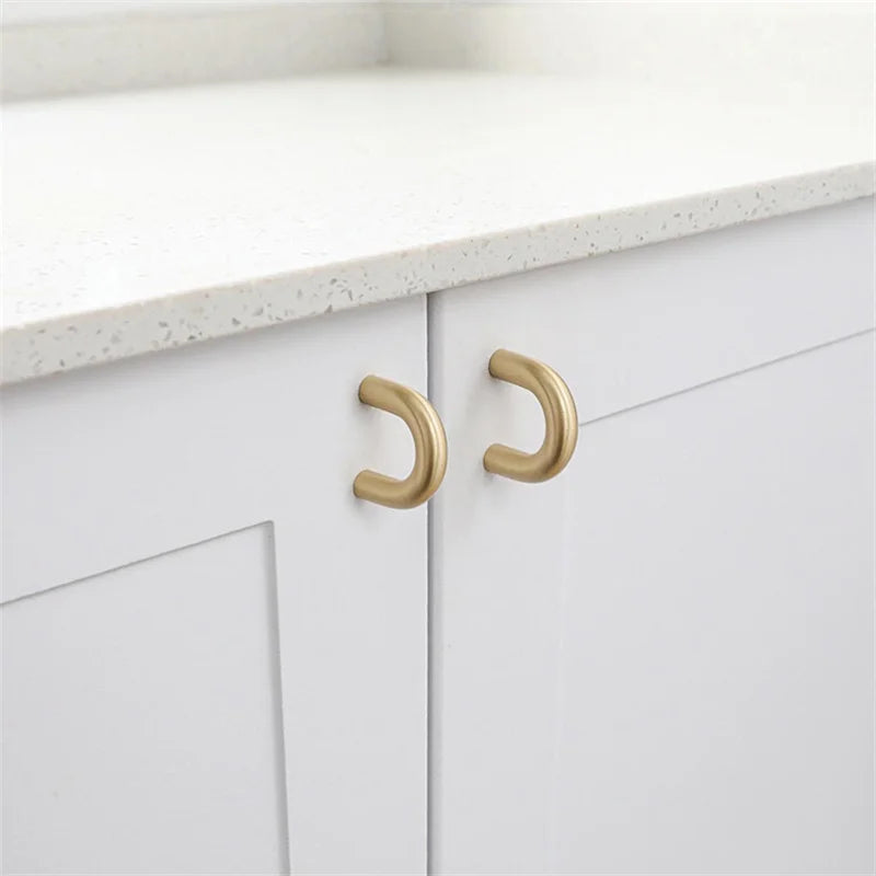 Solid Brass Cabinet Handles - Modern Golden Drawer Pulls for Dresser Wardrobe and Kitchen Cupboards