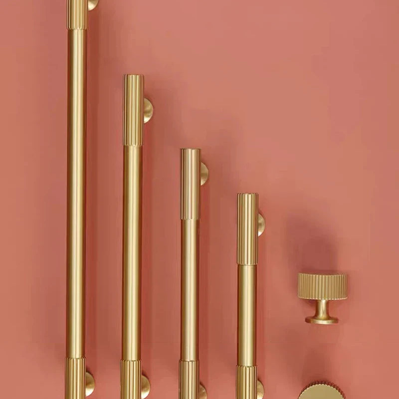 Solid Brass Art Deco Kitchen Cabinet Handles – Knurled T-Bar and Wardrobe Pulls Handles