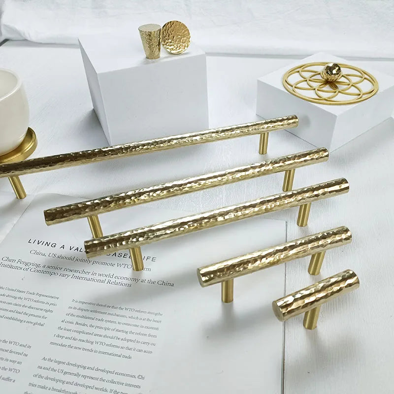 Hammered Brass Cabinet Handles – Light Gold Wardrobe Knobs and Drawer Pulls for American/Nordic Furniture 100cm length