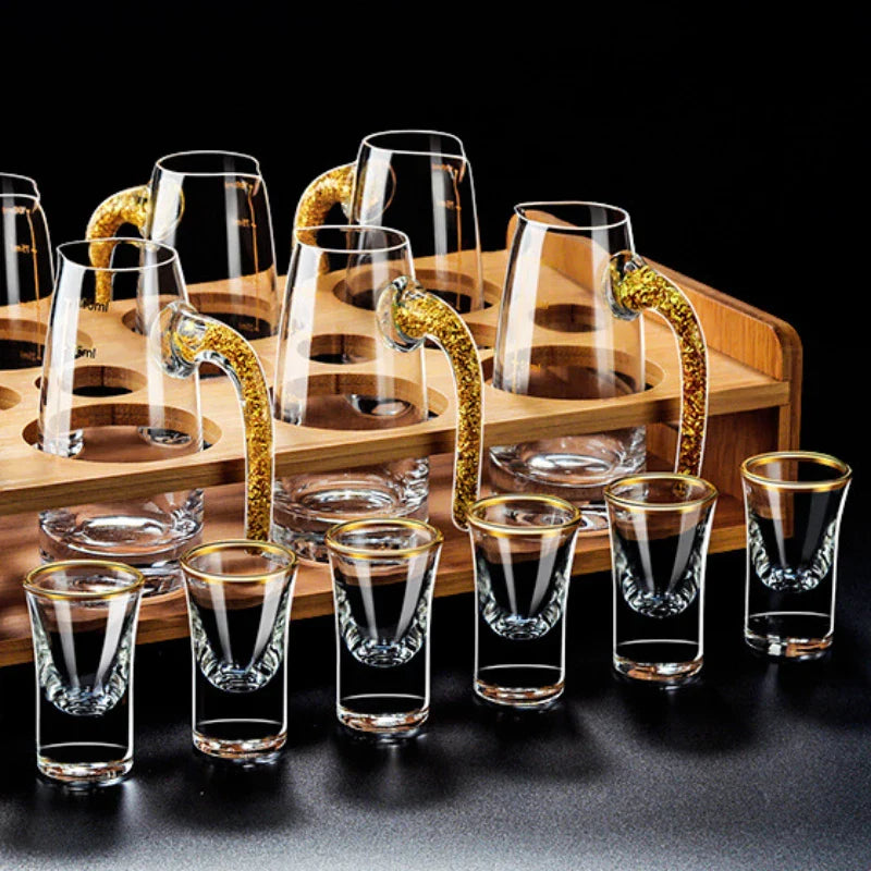 Dlight Decor 6pc Gold Rim Spirits Glass Set – Gilt Small Wine & Baijiu Cups 6pcs / 15ml