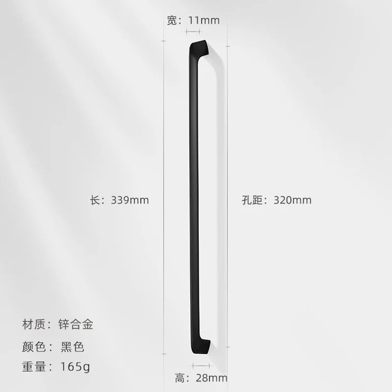 Modern Zinc Alloy Cabinet Handles - Kitchen Drawer Knobs for Wardrobes and Furniture Black 320mm Handles