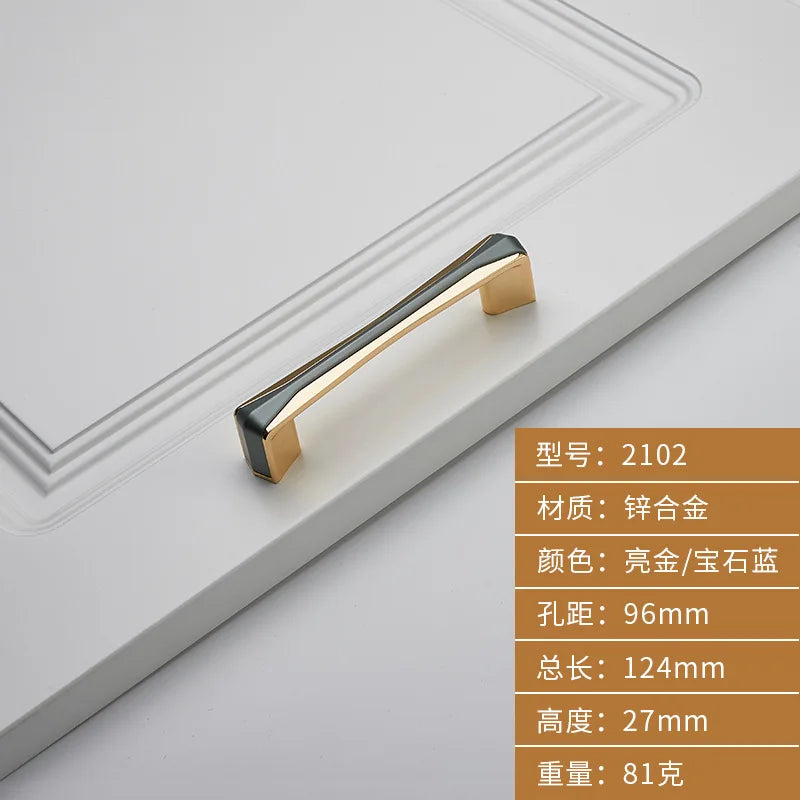 American Zinc Alloy Cabinet Handles - Solid Drawer Knobs for Wardrobes Closets and Furniture Gold Blue-96 Handles