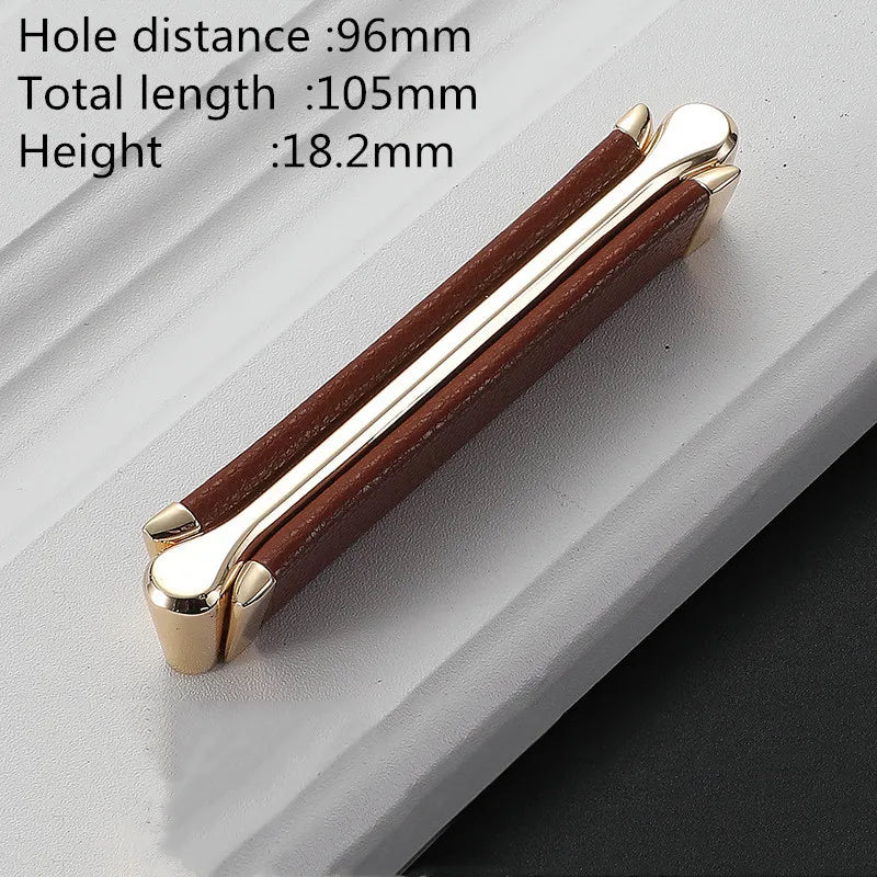 Modern Leather and Zinc Alloy Cabinet Handle – Elegant Drawer Pulls for Kitchen Wardrobe and Furniture (96mm) red