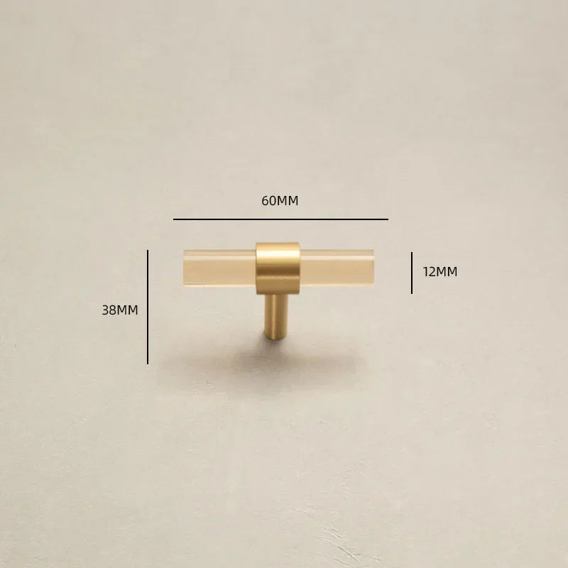 Champagne Acrylic and Brass Cupboard Handles – T-Bar Drawer Pulls for Bedroom and Bathroom 60mm Handles