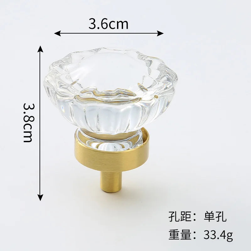 Brass Crystal Cupboard Cabinet Handle Kitchen Drawer Knobs Light Luxury Furniture Hardware Transparent Handle Home