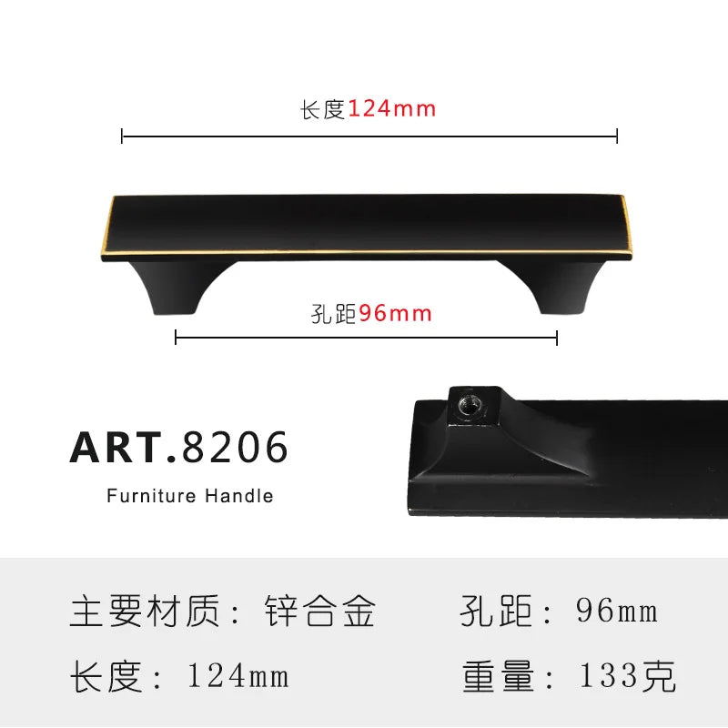 Zinc Alloy Solid Cabinet Door Handles – Modern Minimalist Knobs for Wardrobe and Kitchen Furniture 8206-96 Handles