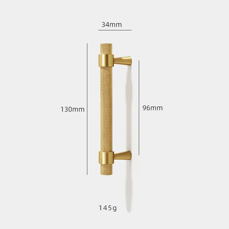 Solid Brass Knurled Furniture Handles – Textured Cabinet Knobs and Wardrobe Pull Bars 130mm Handles