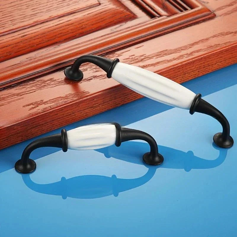 European Ceramic Cabinet Handles – Black and White Wardrobe Drawer Pulls for Kitchen and Furniture Handles