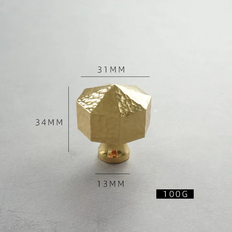 Nordic Handmade Brass Hammered Cabinet Handles – High-End Pulls for Drawers Wardrobes and Kitchen Furniture Octagonal