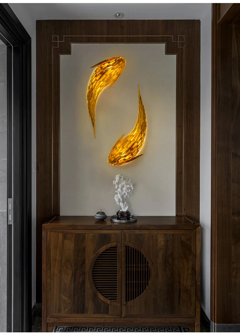Dlight Decor Japanese Fish Wall Lamp Sculpture Wall Art