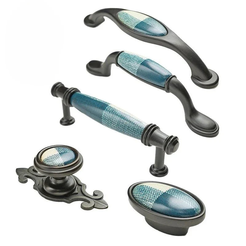 Precision Ceramic Cabinet Handles – American Style Plaid Knobs for Wardrobes and Kitchen Furniture Handles