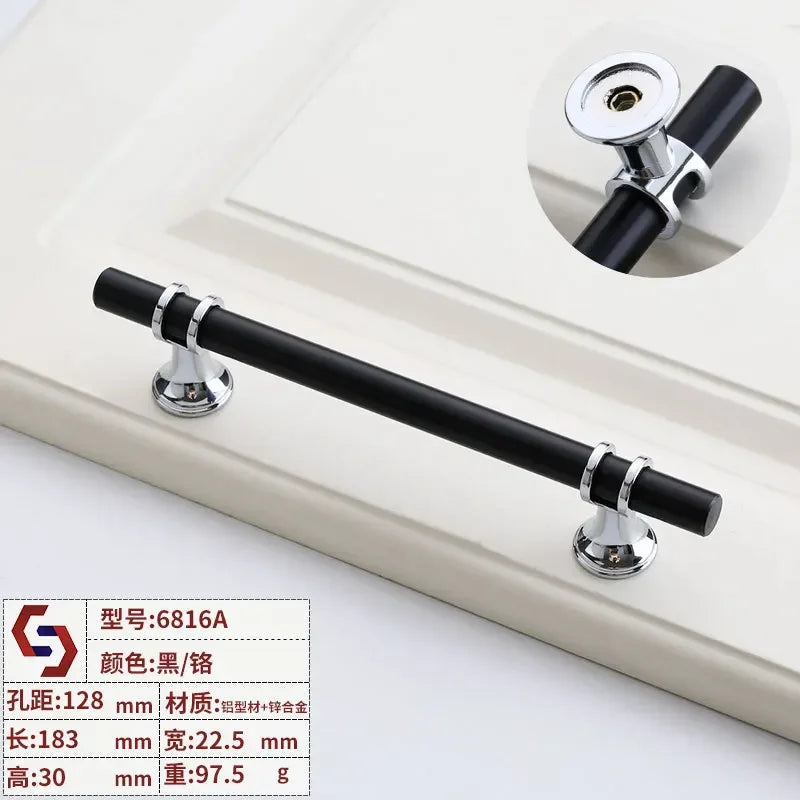 Modern T-Bar Cabinet Knobs and Handles – Sleek and Decorative Design Black silver 128 Handles