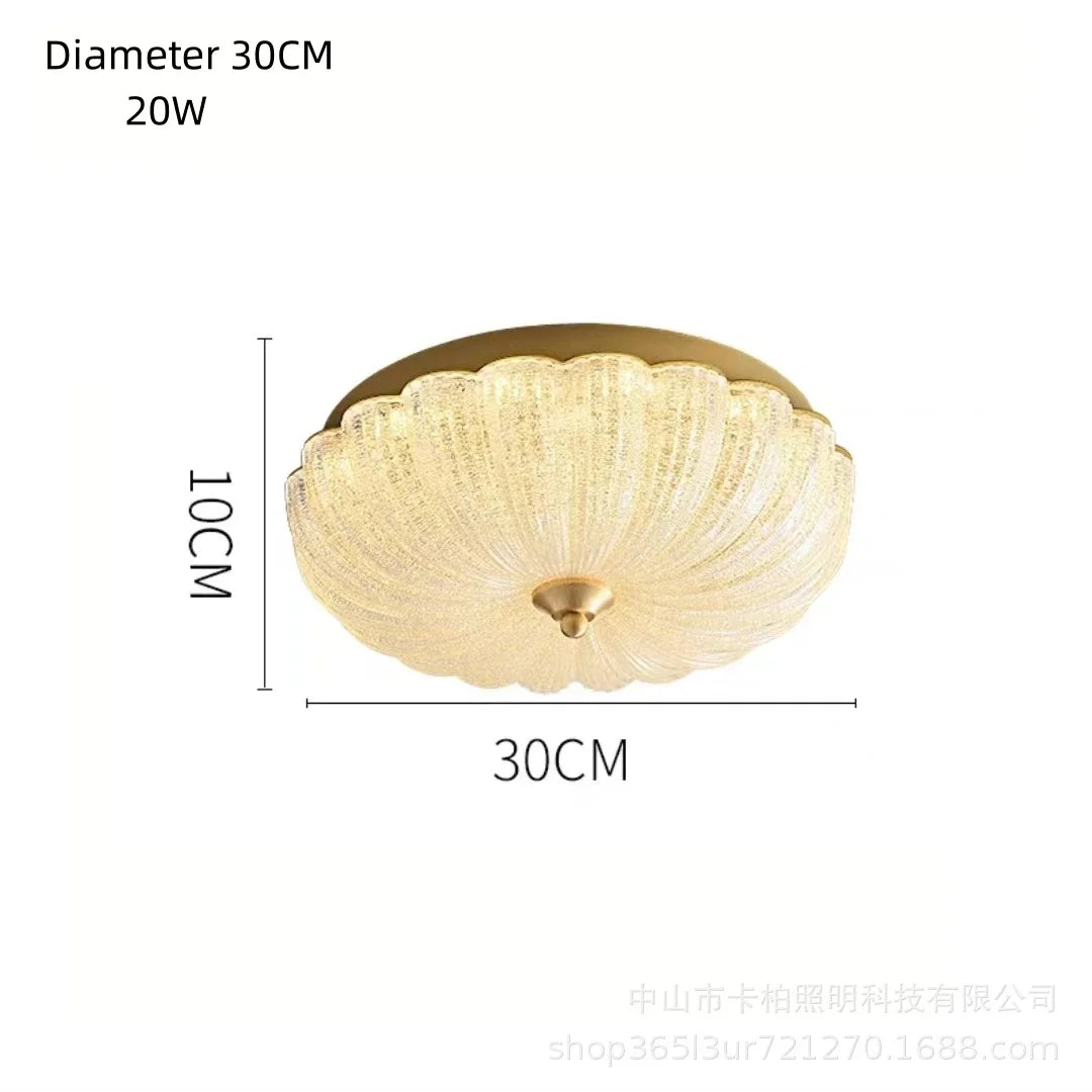 30 cm crystal-style acrylic LED flush-mount ceiling light with scalloped diffuser and brass cap