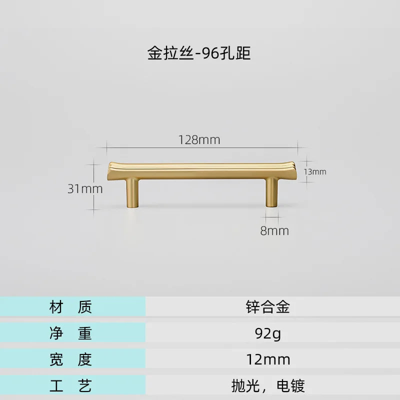 Modern Brushed Gold Cabinet Handles - Zinc Alloy Drawer Pulls for Kitchen and Furniture Gold drawing 96mm Handles
