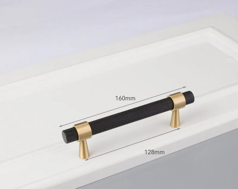 Solid Brass Knurled Cabinet Handles – Gold and Black Wardrobe Knobs and Drawer Pulls 9010-160B Handles