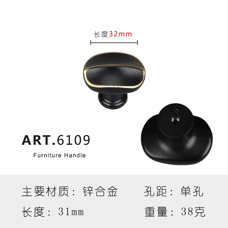 Zinc Alloy Solid Cabinet Door Handles – Modern Minimalist Knobs for Wardrobe and Kitchen Furniture 6109 Handles