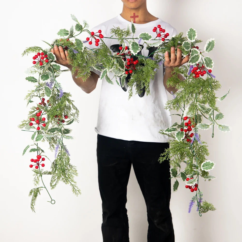 Dlight Decor 180cm Christmas Vine with Pine Leaves and Red Berries