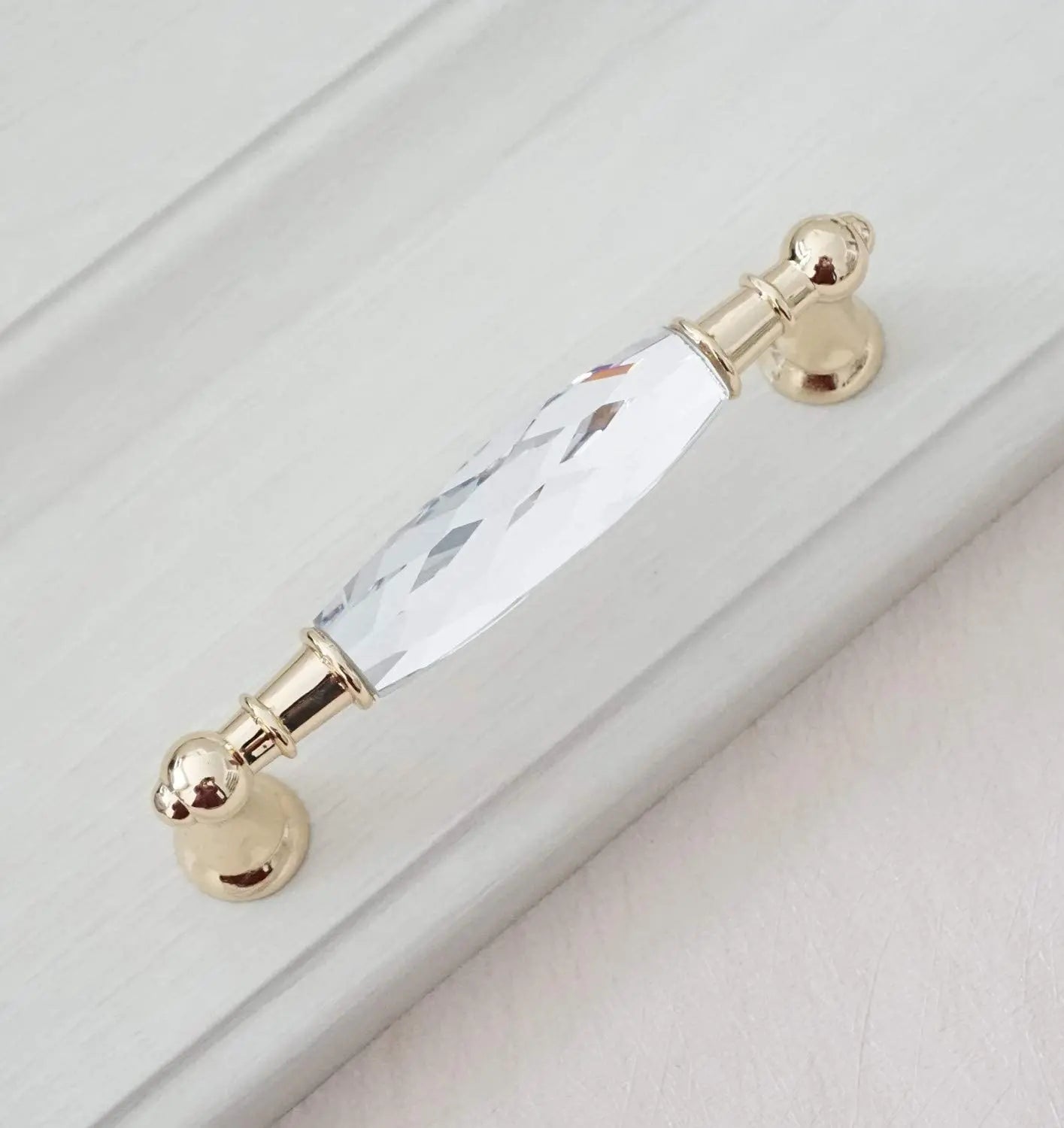 Modern Crystal Glass Drawer Handles – Gold and Black Cabinet Pulls for Dressers and Cupboards (96mm/128mm) Gold