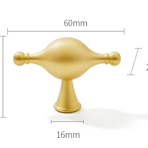 Satin Brass Cabinet Handles – Modern Ball Design Wardrobe Knobs and Drawer Pulls (French Style) 60mm T Handles