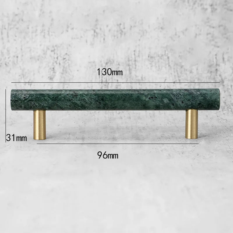 Green and White Marble Cabinet Handle – Luxury Natural Stone Drawer Pulls with Brass Base (50mm-200mm) green 130mm