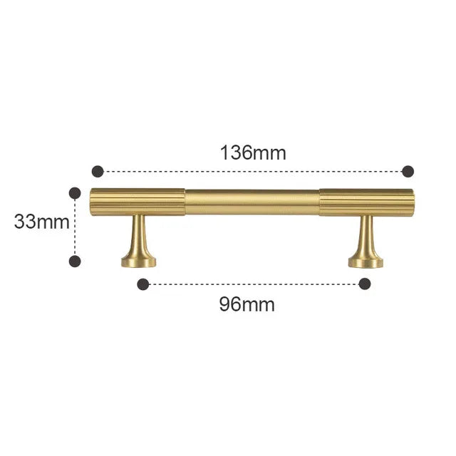 Solid Brass Art Deco Kitchen Cabinet Handles – Knurled T-Bar and Wardrobe Pulls TS-9012-136 Handles