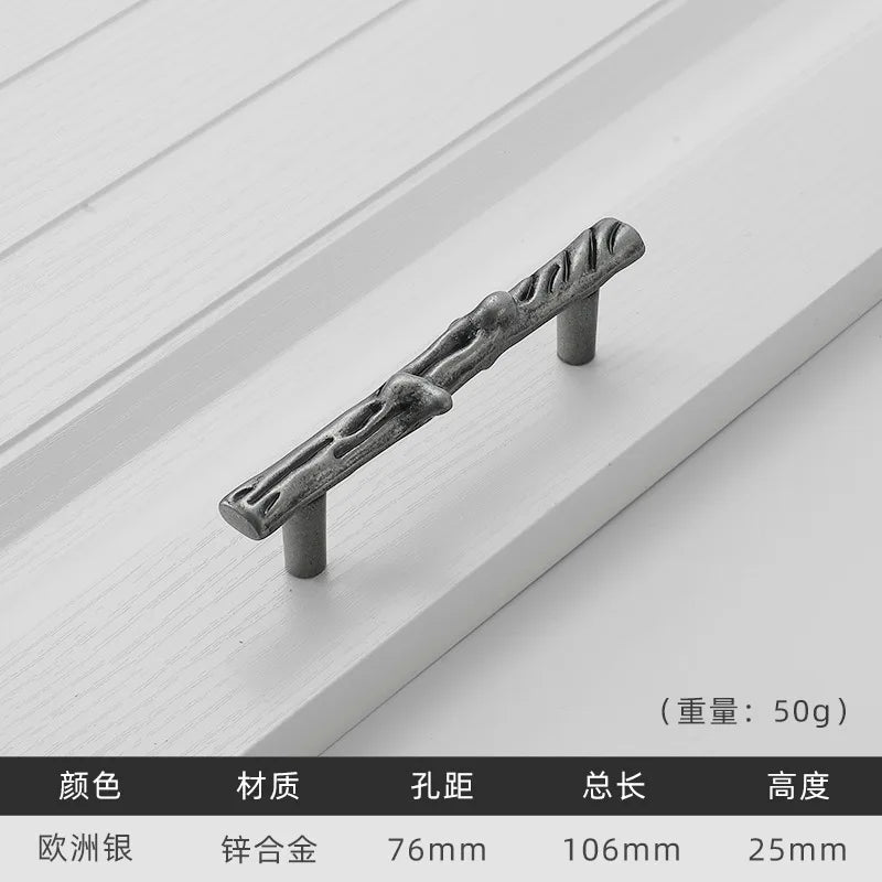 Antique Tree Pole Kitchen Drawer Handles - Zinc Alloy Cabinet Knobs in Bronze Gold and Black Ancient silver 76mm Handles