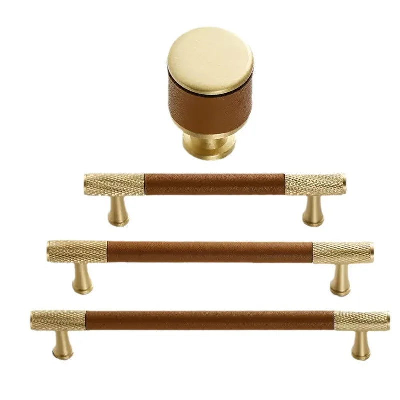 Brown/Black Leather Handles – Brass Knurled Cabinet Bar Handles and Furniture Knobs Handle