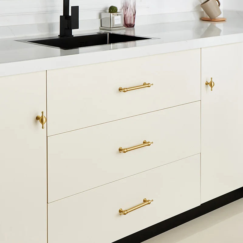 Satin Brass Cabinet Handles – Modern Ball Design Wardrobe Knobs and Drawer Pulls (French Style) Handles