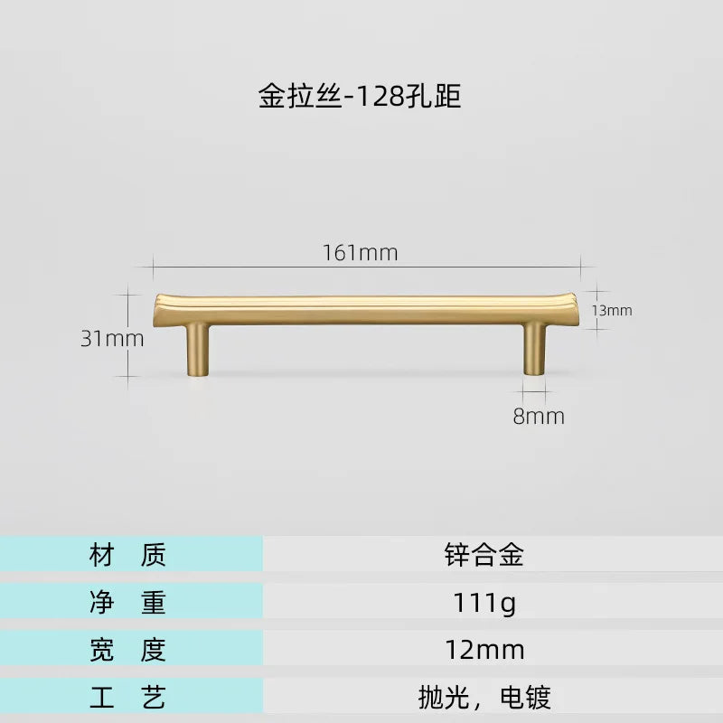 Modern Brushed Gold Cabinet Handles - Zinc Alloy Drawer Pulls for Kitchen and Furniture Gold drawing 128mm Handles