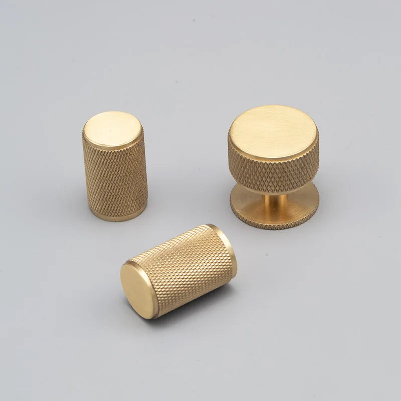 Gold and Bronze Knurled Brass Knobs – Modern Single-Hole Cabinet and Drawer Pulls knob